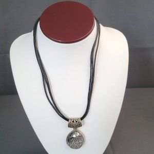 Leather Cord Pendant Necklace Sparkling Large Bead Bail NF 925 Thailand 16" L